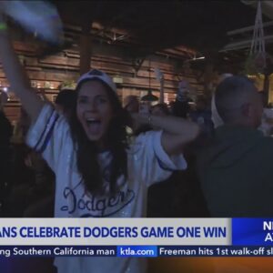 Fans celebrate Dodgers winning Game 1 of World Series