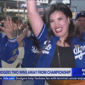 Fans celebrate Dodgers winning Game 2 of World Series