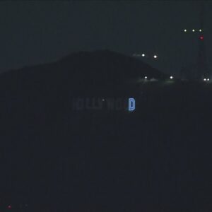 Hollywood sign illuminates "D" for Dodgers World Series win