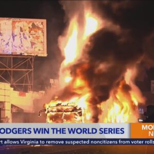 L.A. Metro bus set on fire in Echo Park as fans celebrated Dodgers World Series win