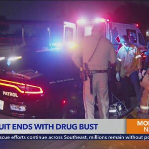 Speeding motorcycle crashes after pursuit; suspect arrested with drugs 