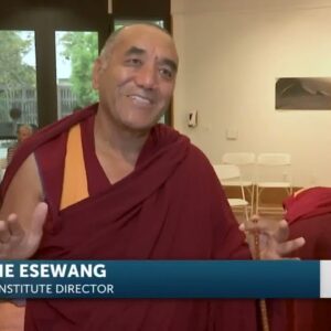 Tiebtan Monks build a sand mandala at Allan Hancock College in Santa Maria