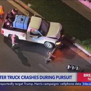 Pursuit suspect on the loose after crashing stolen water truck in Valencia