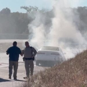 Firefighters extinguished car fire along southbound Highway 135 in Orcutt Thursday