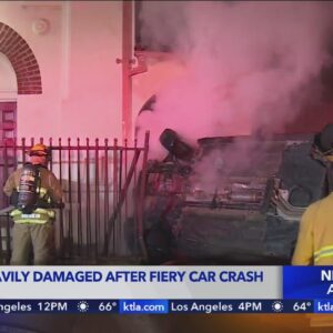 Church heavily damaged after fiery car crash