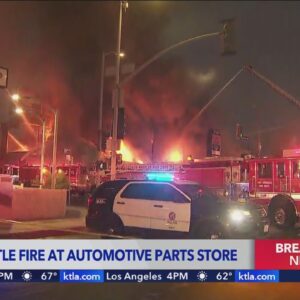 Crews battling massive fire at Hollywood automotive parts store