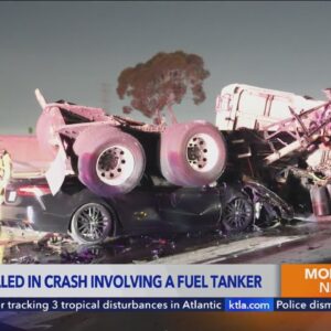 Deadly crash involving fuel tanker shuts down freeway in Los Angeles 