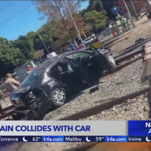 Driver hospitalized after car collides with Metro train in South L.A.