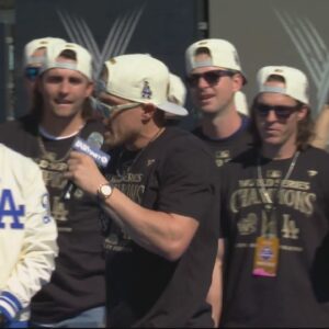 Kiké Hernández's speech at the Dodgers' championship victory rally