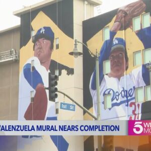 Artist won’t eat, sleep while working on Fernando Valenzuela mural: ‘That’s what it takes to do this