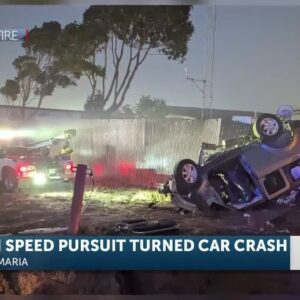 High speed crash damages property near Santa Maria elementary school