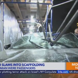 L.A. Uber driver nearly impaled by scaffolding in crash