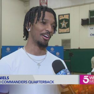 NFL QB Jayden Daniels speaks to KTLA about toy drive