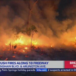 Series of brush fires burn along 10 Freeway in Los Angeles