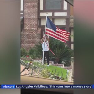 Man saves flag as home in Altadena burns during Eaton Fire