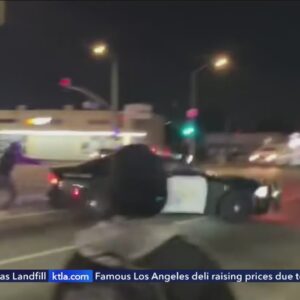 CHP officer speeds away from crowd at Compton street takeover