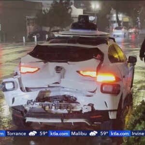 Driverless taxi filled with passengers rear-ended by hit-and-run driver in DTLA